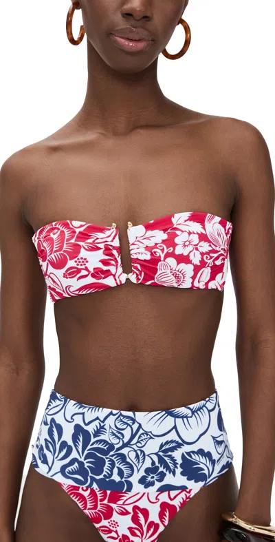 Farm Rio Cashew And Birds Bandeau Bikini Top Cashew And Birds Red In Multi