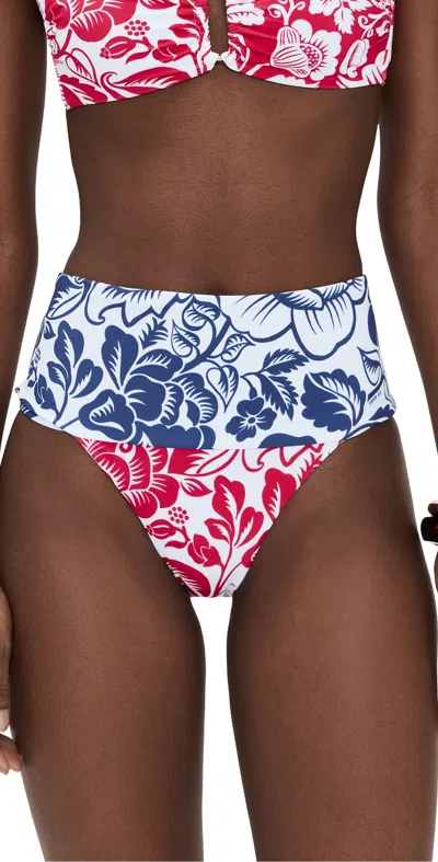 Farm Rio Cashew And Birds High Waist Full Bikini Bottoms Cashew And Birds Red And Blue In Multi