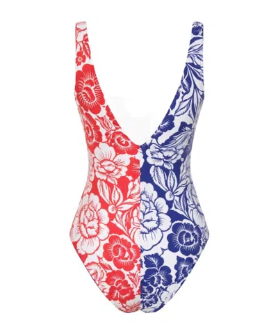 Farm Rio Cashew And Birds One Piece Cashew And Birds Red And Blue In Multi