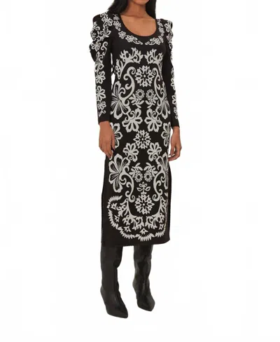 Farm Rio Cashew Mandala Knit Dress In Black In Multi