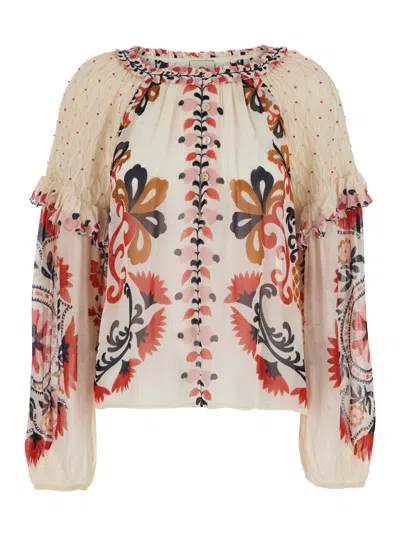 Farm Rio Cashew Mandala Multicolor Crewneck Blouse