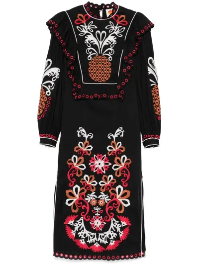 Farm Rio Cashew Mandala Richilieu Maxi Dress In Black