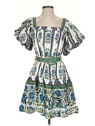 Farm Rio Manoela Short Sleeve Belt Mini Dress In Off-white In Multi