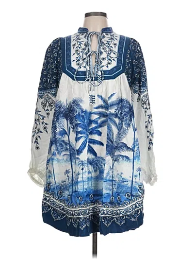 Farm Rio Printed Linen-blend Mini Dress In Blue