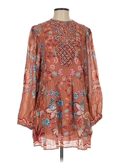 Farm Rio Boho Enchance Long Sleeve Floral Minidress In Brown