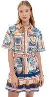 Farm Rio Cerrado Stamps Belted Printed Linen Mini Dress In Cerrado Stamps Cream
