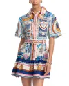 Farm Rio Cerrado Stamps Belted Printed Linen Mini Dress In Cream