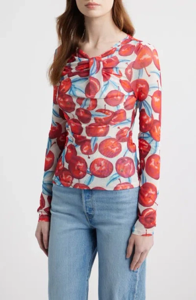 Farm Rio Cheery Tulle Long Sleeve Top In Multi
