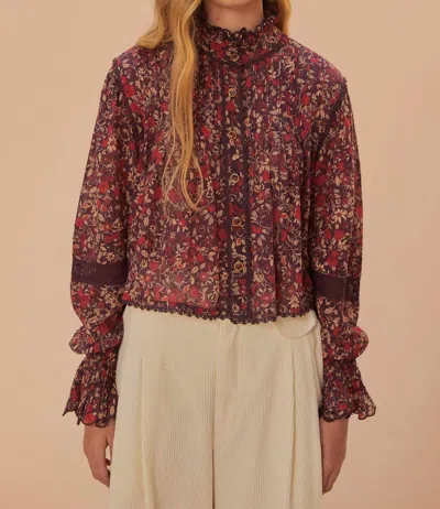 Farm Rio Chelsea Garden Long Sleeve Blouse In Purple In Red