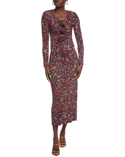 Farm Rio Chelsea Garden Purple Flowers Deep Neckline Long Sleeve Maxi Dress In Multi