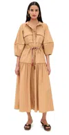 Farm Rio Chemise Midi Dress Caramel In Brown