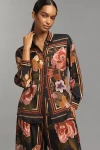 Farm Rio Chenille Flowers Long-sleeve Buttondown Blouse In Multi