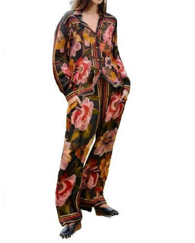 Farm Rio Chenille Flowers Pants In Black In Multi