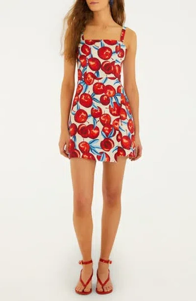 Farm Rio Cherry Blossom Linen Minidress In Cherry/ Cream