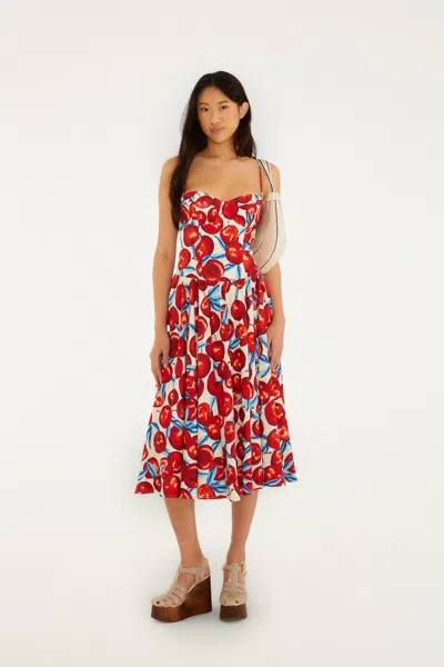 Farm Rio Cherry Blossom Sleeveless Lenzing Ecovero Euroflax Midi Dress In Pink