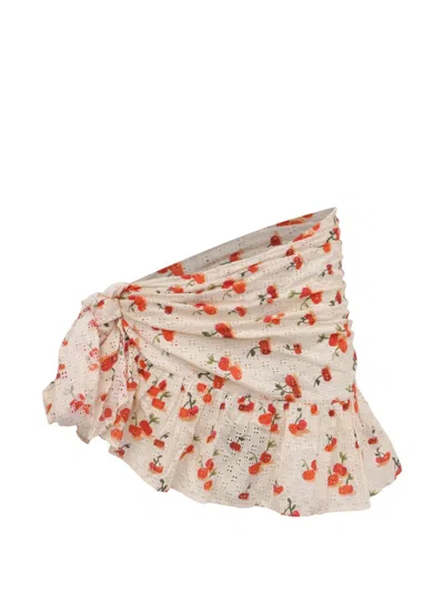 Pre-owned Farm Rio Cherry Print Mini Skirt In Neutral