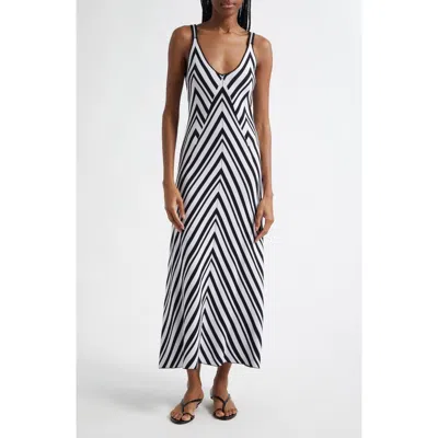 Farm Rio Chevron Stripe Sweater Dress In Black And White