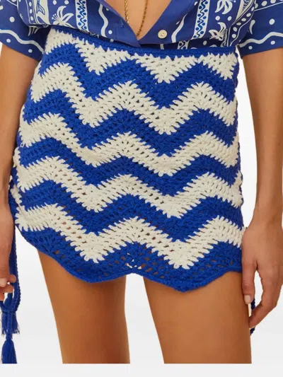 Farm Rio Chevron Tassel Mini Skirt In Blue