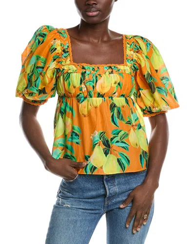 Farm Rio Chic Pears Blouse In Orange