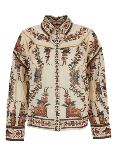 Farm Rio Classic-collar Floral-patterned Shirt In Brown