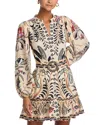 Farm Rio 'mandala' Multicolor Mini Dress With Round Neck And All-over Floral Print In Classic Nature Sand