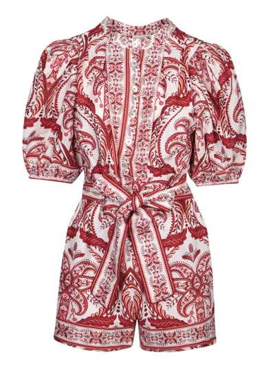 Farm Rio Puff-sleeve Paisley-print Playsuit In Burgundy