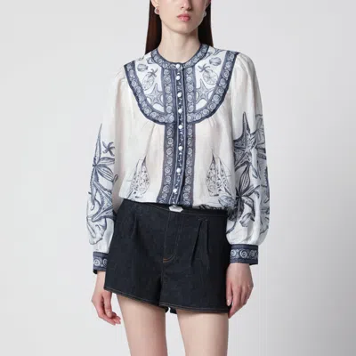 Farm Rio Coast Scarf Long-sleeve Blouse In Transparent