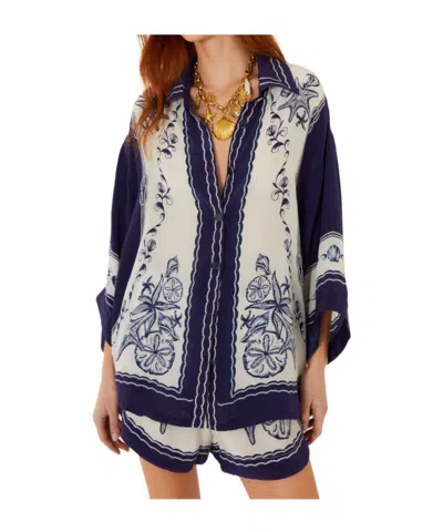 Farm Rio Coast Scarf Starfish-print Shorts In Blue
