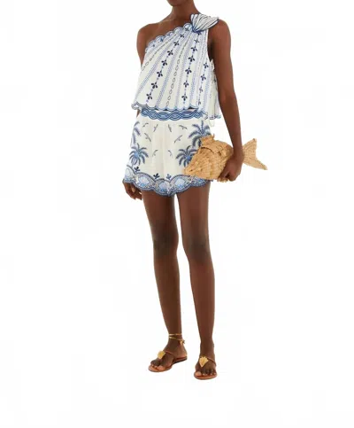 Farm Rio Coast Stars Embroidery Shorts In Blue In White