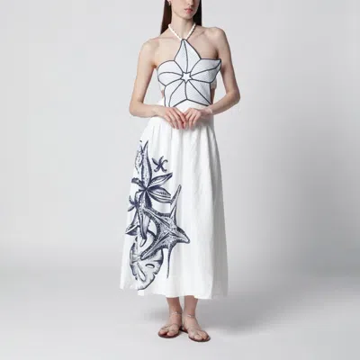 Farm Rio Coast Stars Printed Linen Midi Dress In White