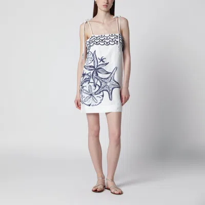 Farm Rio Mini Dress Bow Accents Embroidered Spaghetti Straps In White
