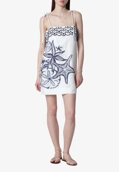 Farm Rio Coast Stars Off-white Mini Dress Coast Stars Off-white In Multi