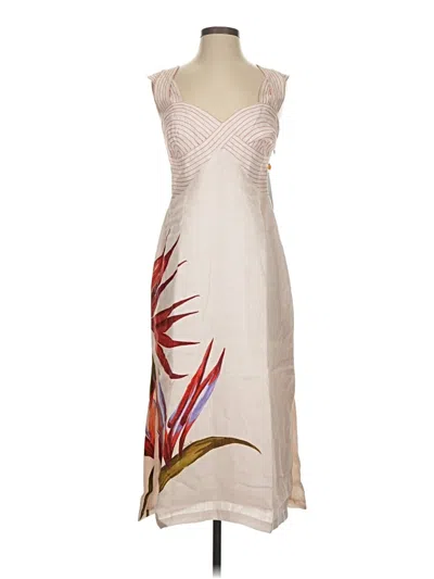 Farm Rio Sand-colored Linen Midi Dress With Strelitzia Pattern In Brown