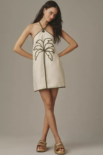Farm Rio Coconut Halter Linen Mini Dress In Neutral