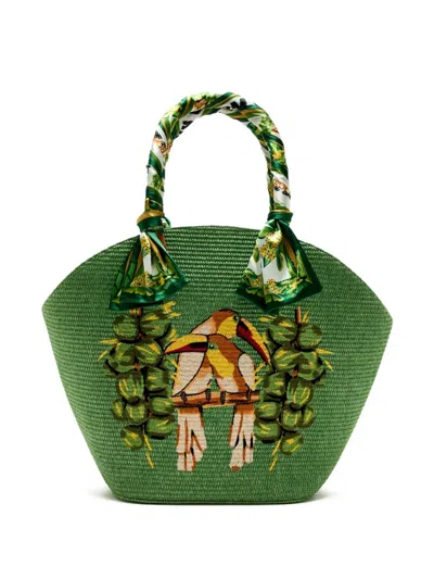 Farm Rio Coconut Toucan Raffia Tote Bag In Green