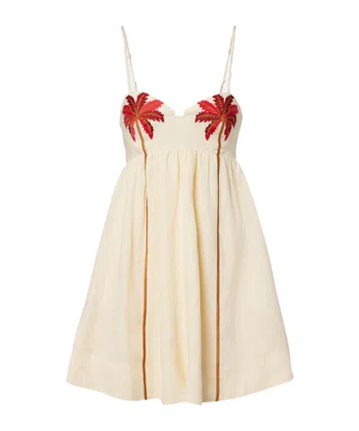 Farm Rio Coconut Tree Embroidered Mini Dress In Off White In Neutral