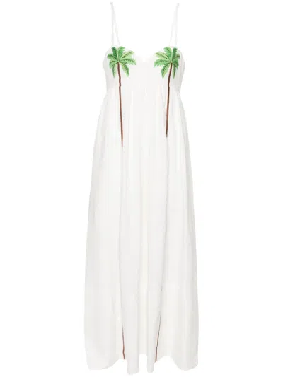 Farm Rio Coconut Tree-embroidered Maxi Dress In White