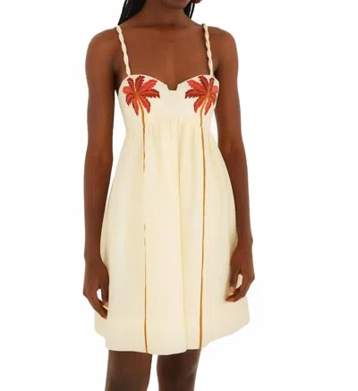 Farm Rio Off-white Coconut Tree Embroidered Euroflax Premium Linen Mini Dress