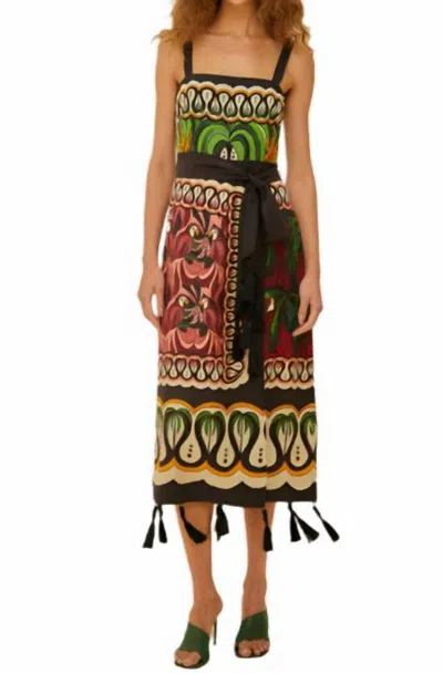 FARM RIO COCONUT TREE FLOW DRESS IN BLACK MULTI