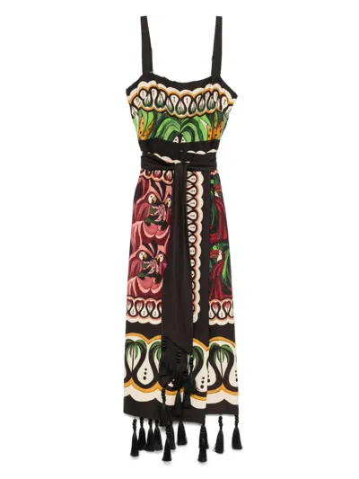 Farm Rio Coconut Tree Mixed Scarf Print Strapless Linen Blend Dress In Beige Multi