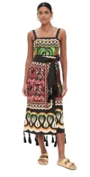 Farm Rio Coconut Tree Mixed Scarf Print Strapless Linen Blend Dress In Coconut Tree Flow Multicolor