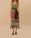 Farm Rio Coconut Tree Mixed Scarf Print Strapless Linen Blend Dress In Multi