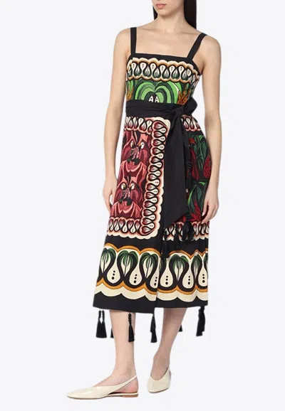FARM RIO COCONUT TREE FLOW SCARF MIDI DRESS