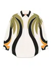 Farm Rio Womens Coconut Tree Flow Pleated Long-sleeve Panelled Cotton Blouse In Neutrals