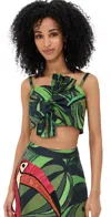 Farm Rio Black Coconut Tree Flow Crop Top In Toucan Tree Green