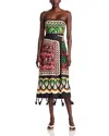 Farm Rio Coconut Tree Mixed Scarf Print Strapless Linen Blend Dress In Coconut Tree Beige