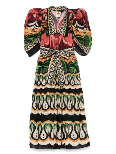 Farm Rio Coconut Tree Flow Dress Woman Maxi Dress Black Size L Cotton In Multi