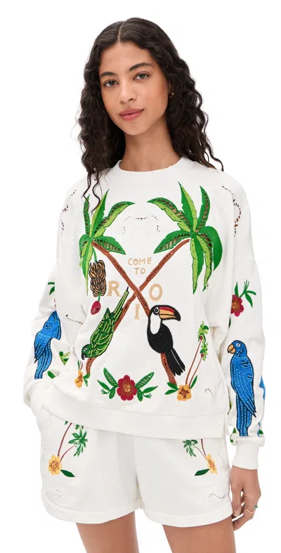 Farm Rio Coconut Trees Come To Rio Sweater Off-white In Multi