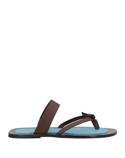 Farm Rio Coffee Tie Flat Sandal Woman Thong Sandal Chocolate Brown Size 8 Leather In Multi