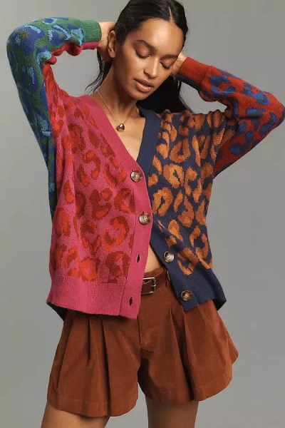 Farm Rio Colorblock Leopard Cardigan In Multi